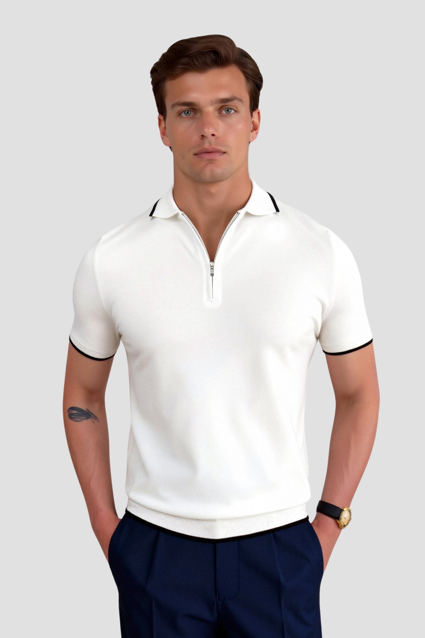 VORO Knitted Quarter Zip Golf Polo