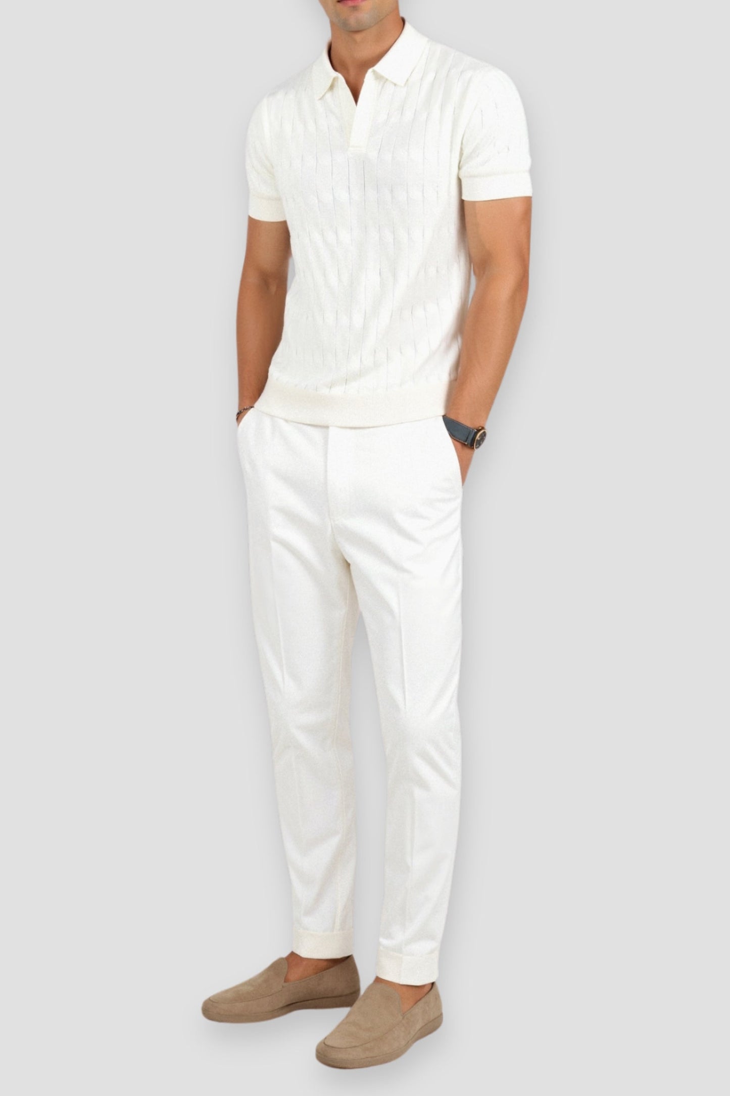 VORO Premium V-Neck Cable Knit Polo