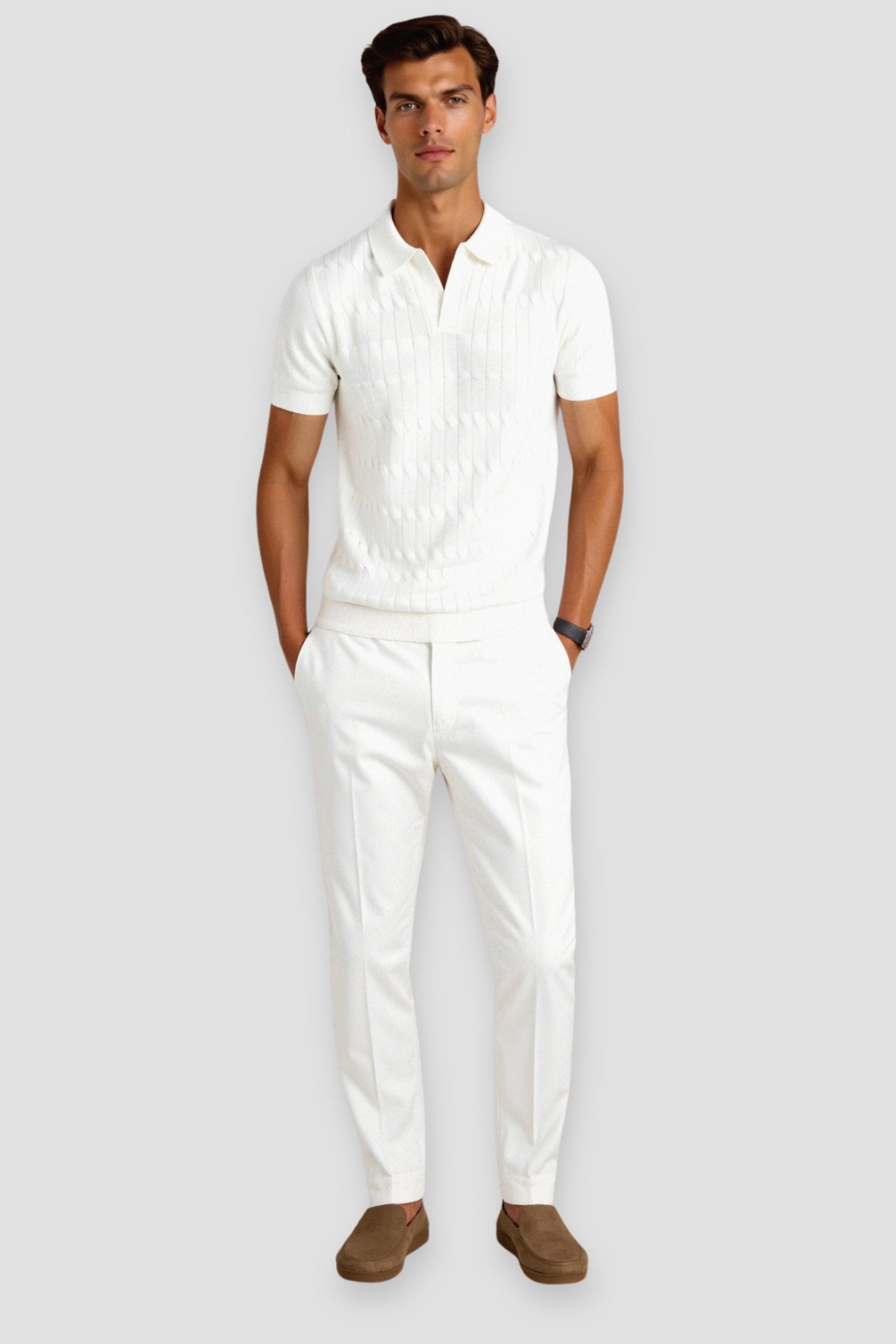 VORO Premium V-Neck Cable Knit Polo