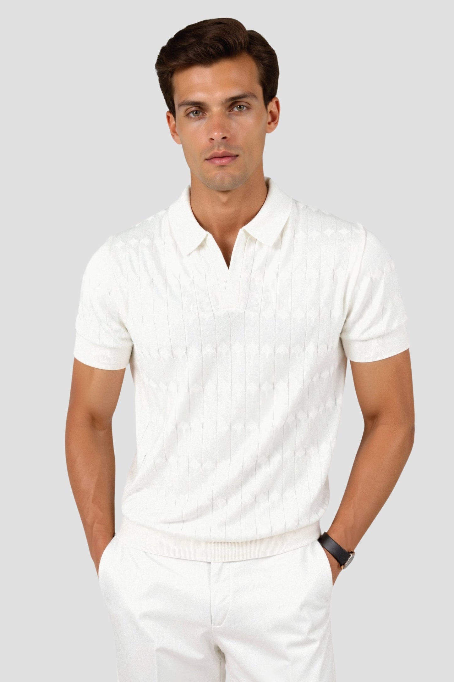 VORO Premium V-Neck Cable Knit Polo