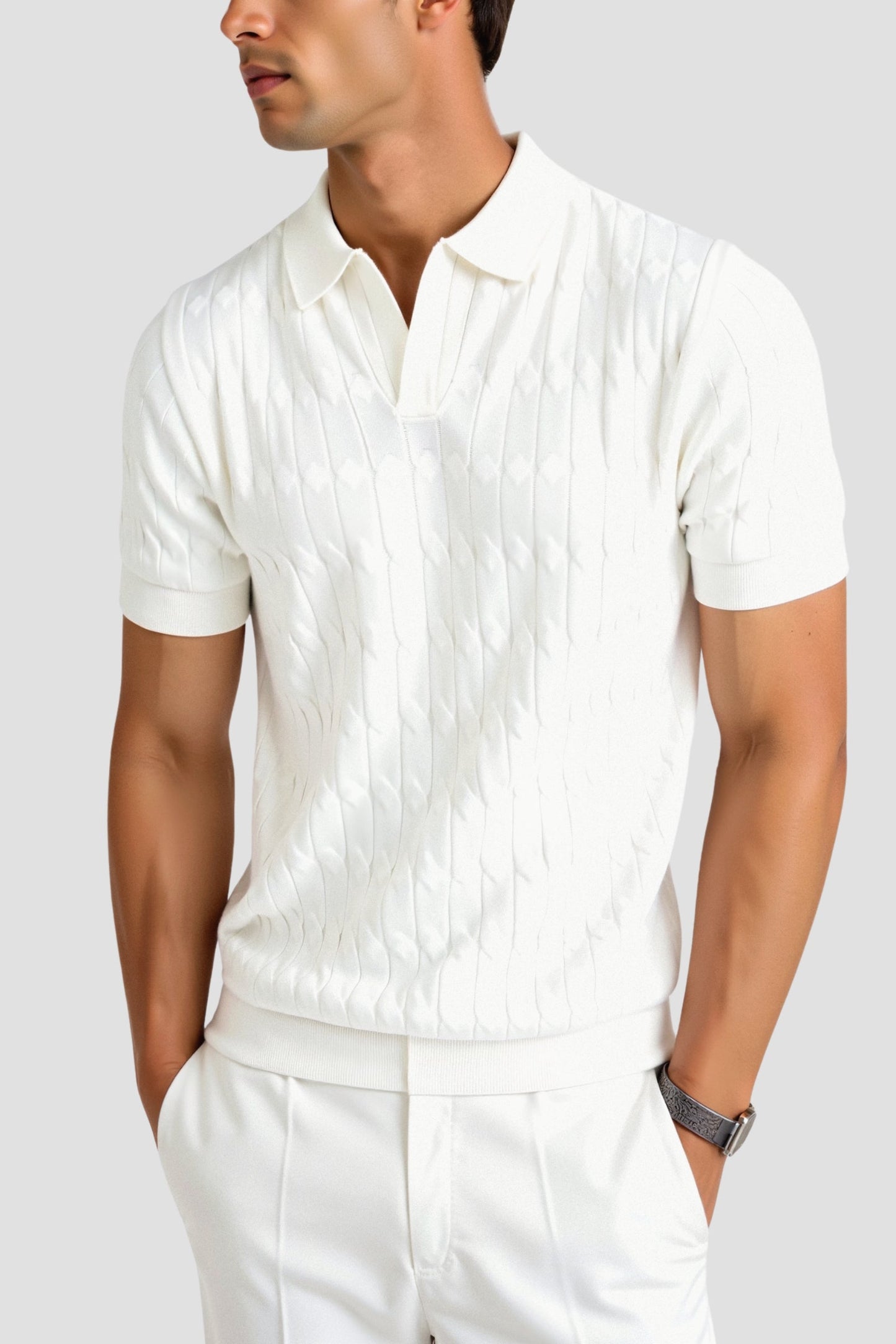 VORO Premium V-Neck Cable Knit Polo