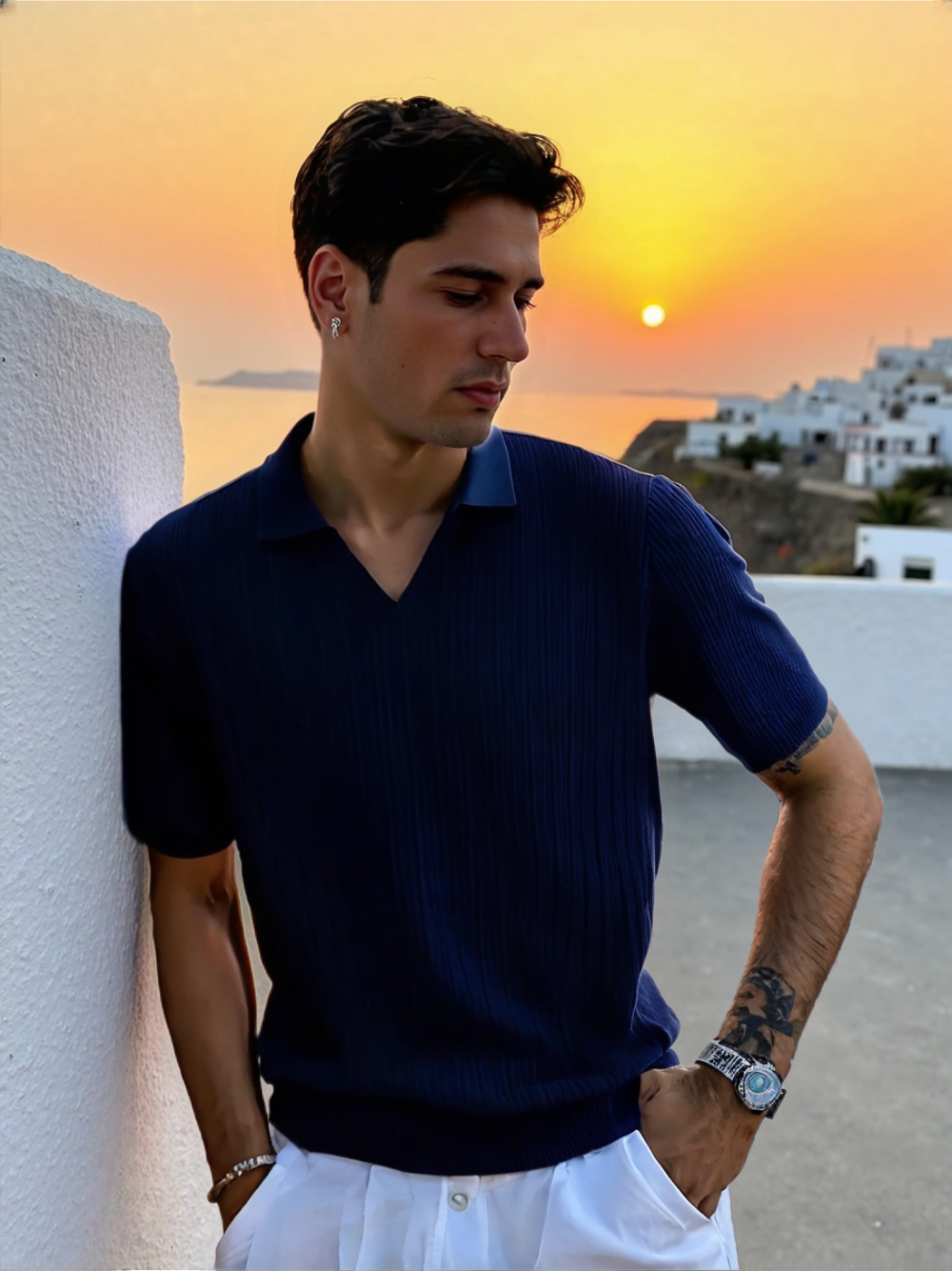 V-NECK RIBBED POLO